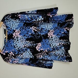 Talbots 2X Knit Sweater Top Blue Pink Black Floral Cottage Core Fairy